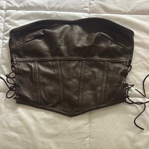 I.AM.GIA Brown Leather-Look Lace-Up Corset Crop Top